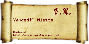 Vancsó Mietta névjegykártya